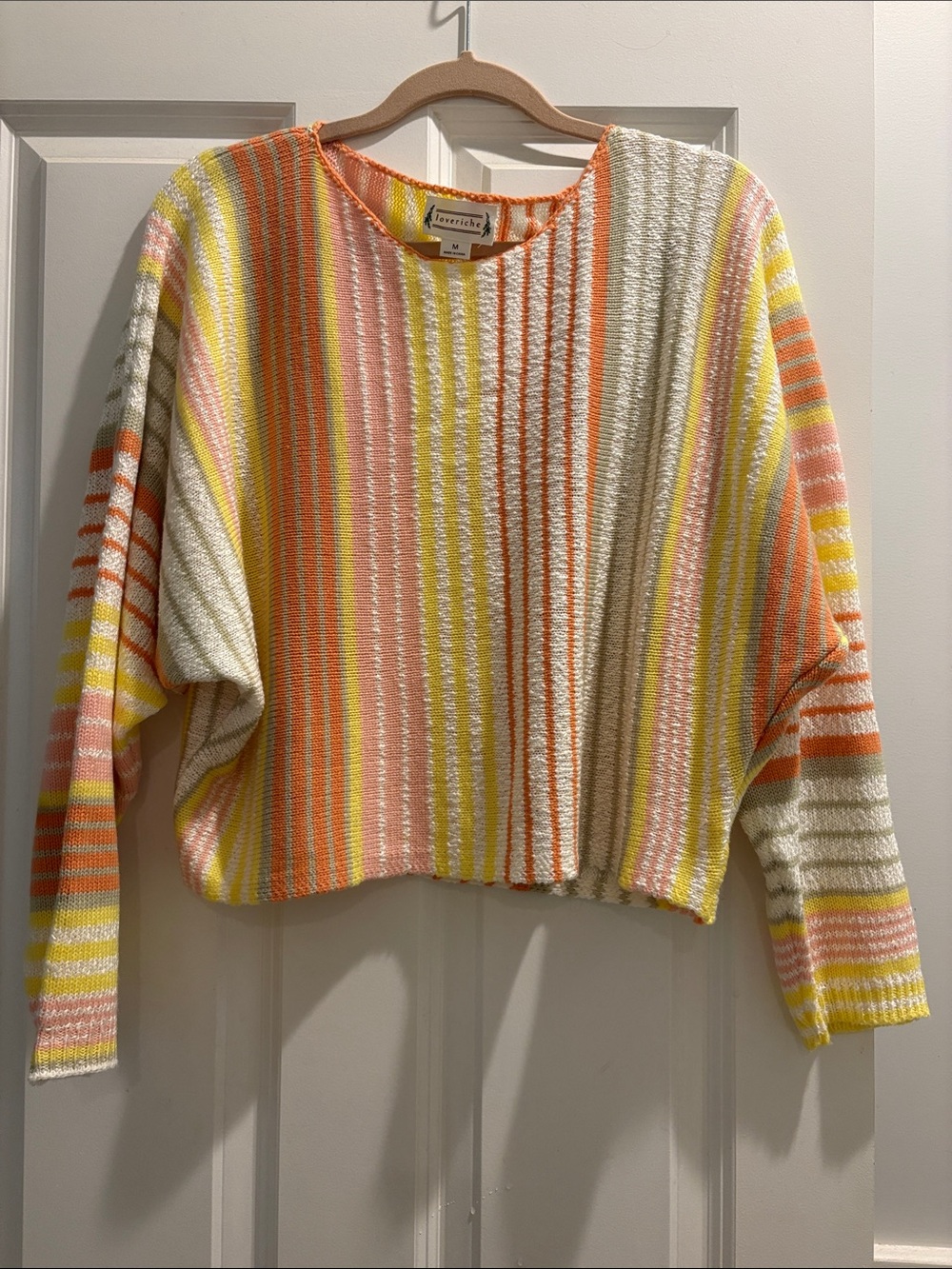 Love Riche Stripe Crewneck Sweater in White, Yellow, Pink & Orange